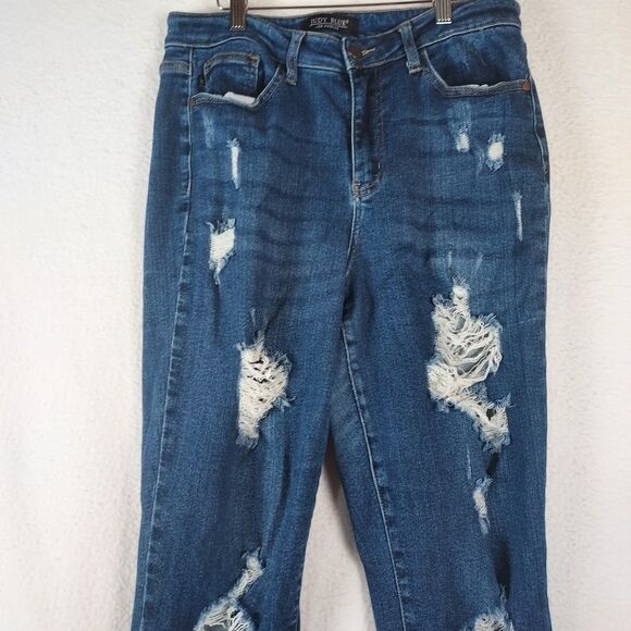 Judy Blue Distressed Jeans Women’s Size 9/29 Blue Denim Stretch Ripped Pants - Picture 5 of 13